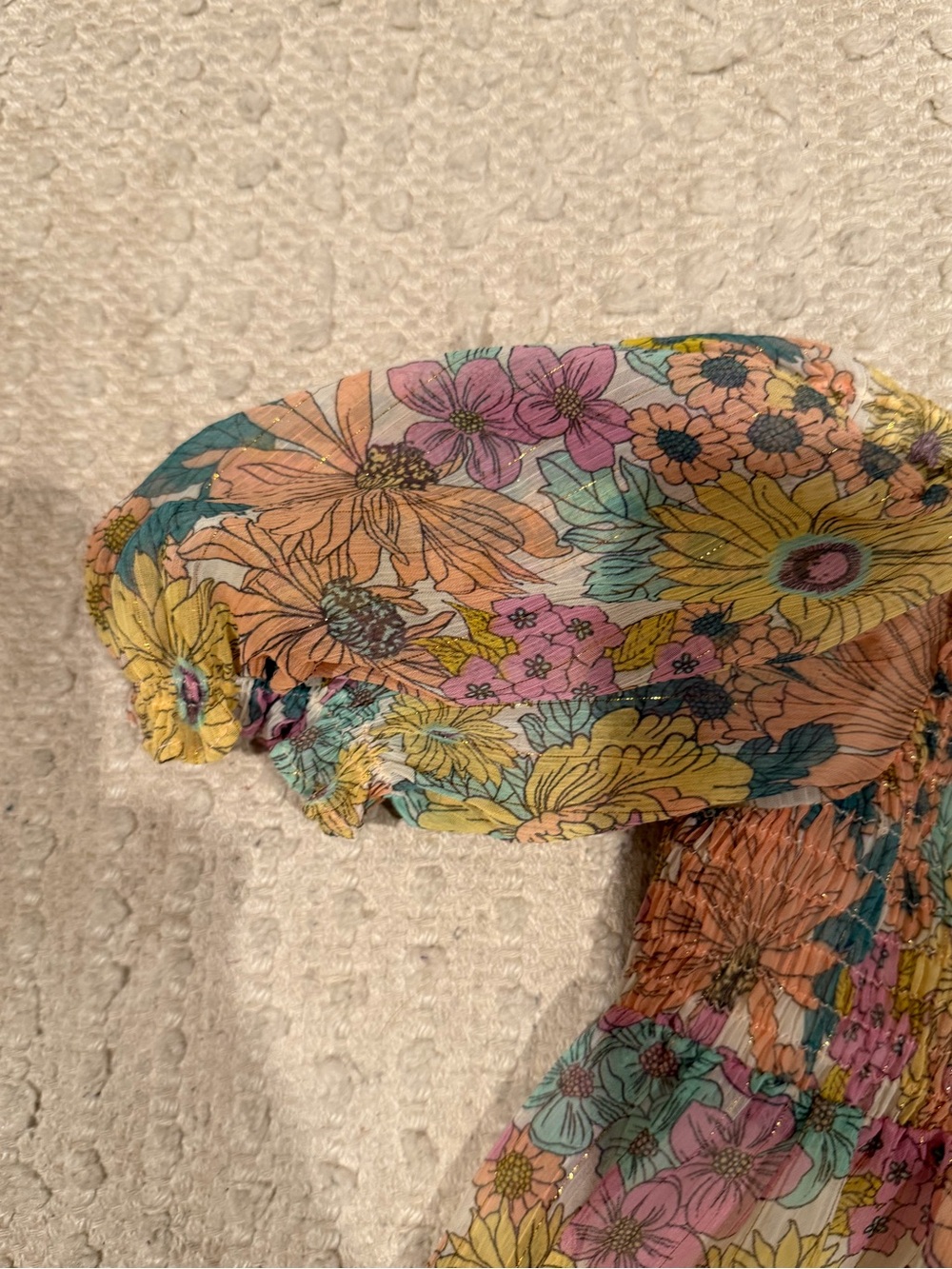 Zara Floral size 4-5 Puff-Sleeve Dress in Yellow, Pink, Green, Peach - Picture 4 of 5
